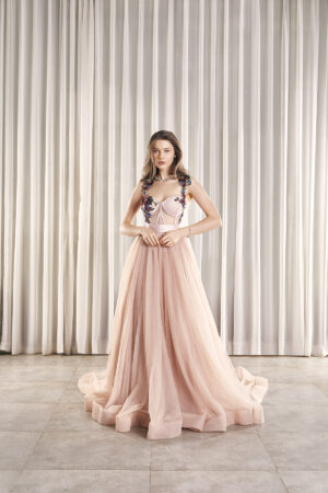PEACH FIT-AND-FLARE GOWN