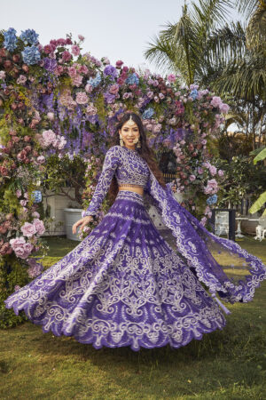 Purple Embroidered Lehenga Set
