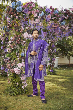Purple Embroidered Sherwan