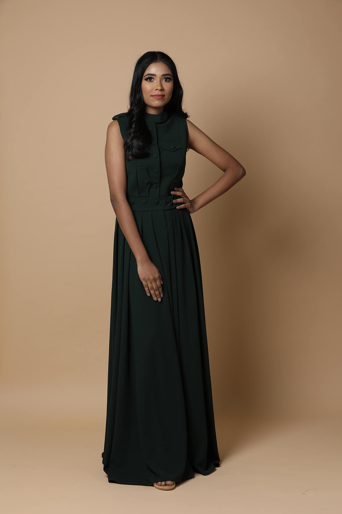 SUBTLE BOTTLE GREEN MAXI DRESS