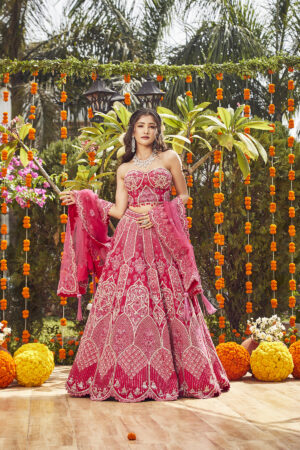 Pink Embroidered Lehenga Set