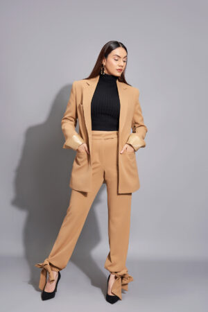 Beige Long Blazer Set