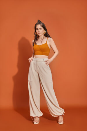 Orange Corset with Off-White Pants