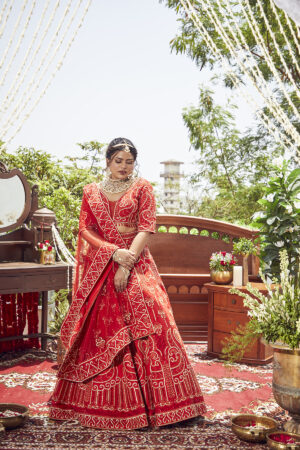 Bright Red Embroidered Lehenga