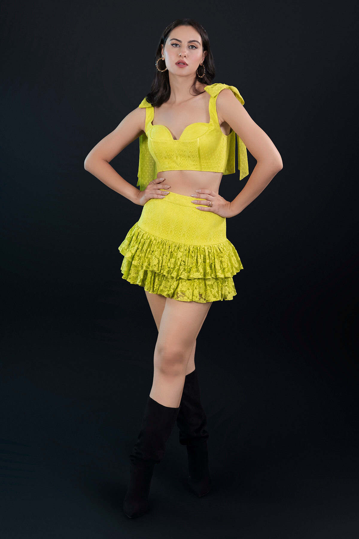 Neon green lace co-ord set