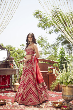 Red Embroidered Lehenga