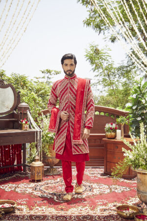 Red Embroidered Sherwani