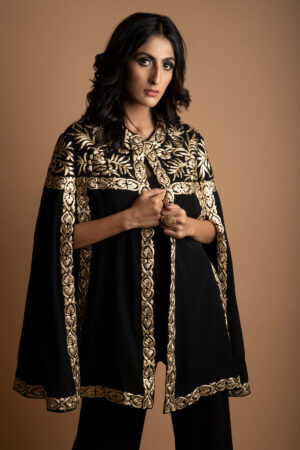 BLACK EMBROIDERED JACKET WITH JUMPSUIT