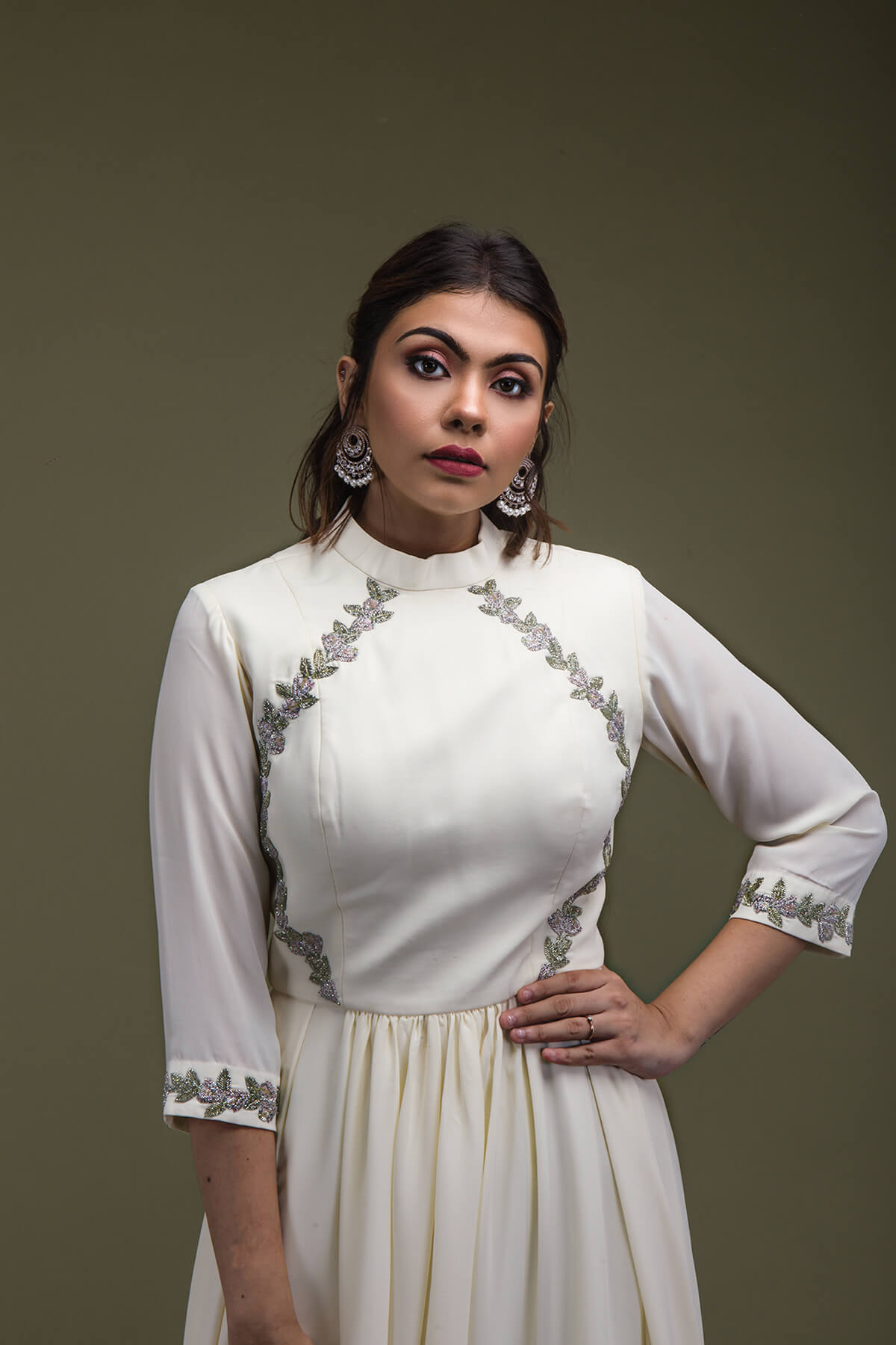 PLAIN IVORY ANARKALI DRESS - Image 2