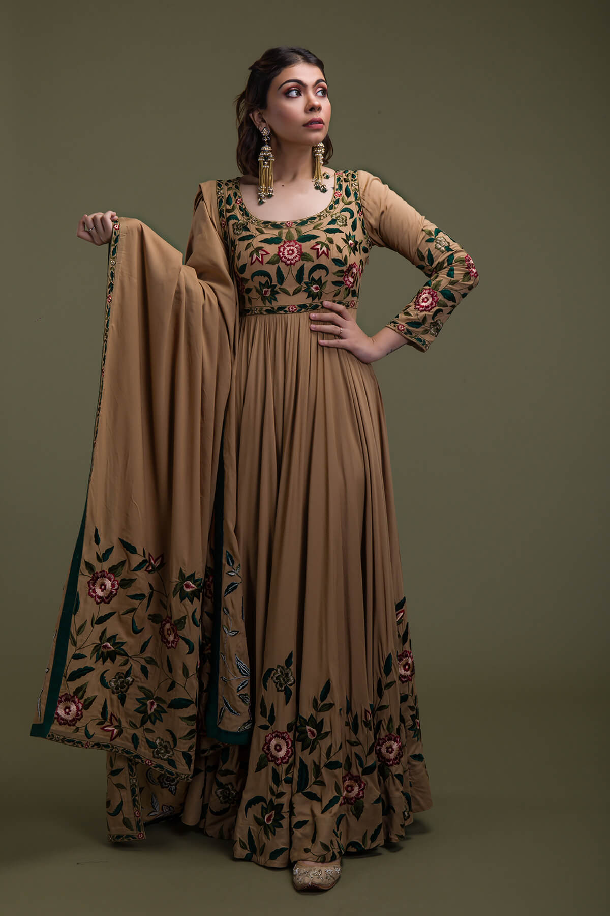 STUNNING OCHRE EMBROIDERED ANARKALI - Image 4