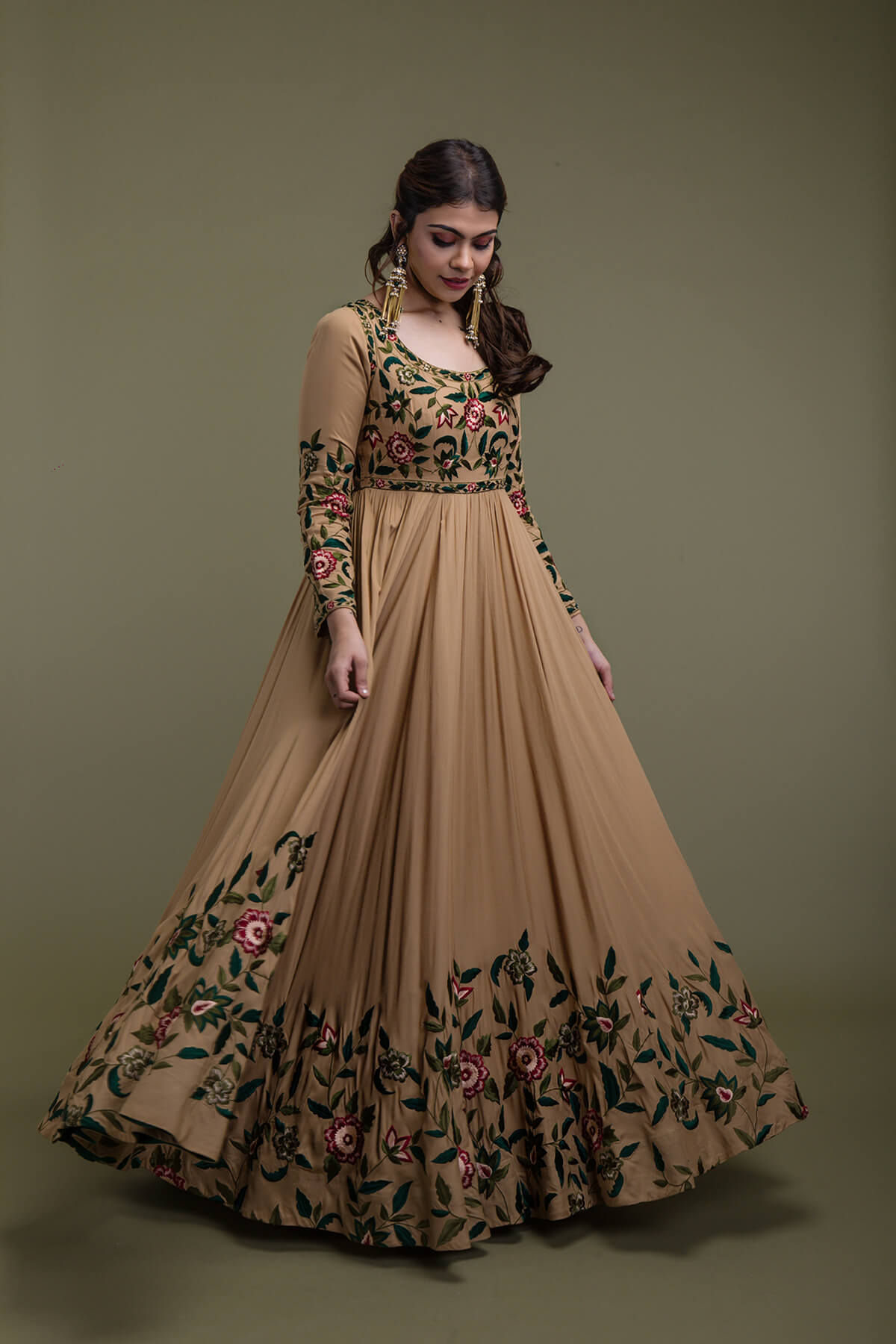 STUNNING OCHRE EMBROIDERED ANARKALI - Image 2