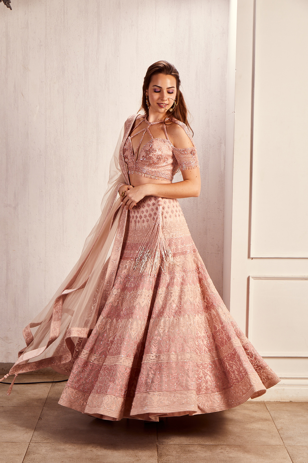 Rose Pink Embroidered Lehenga Set - Image 4