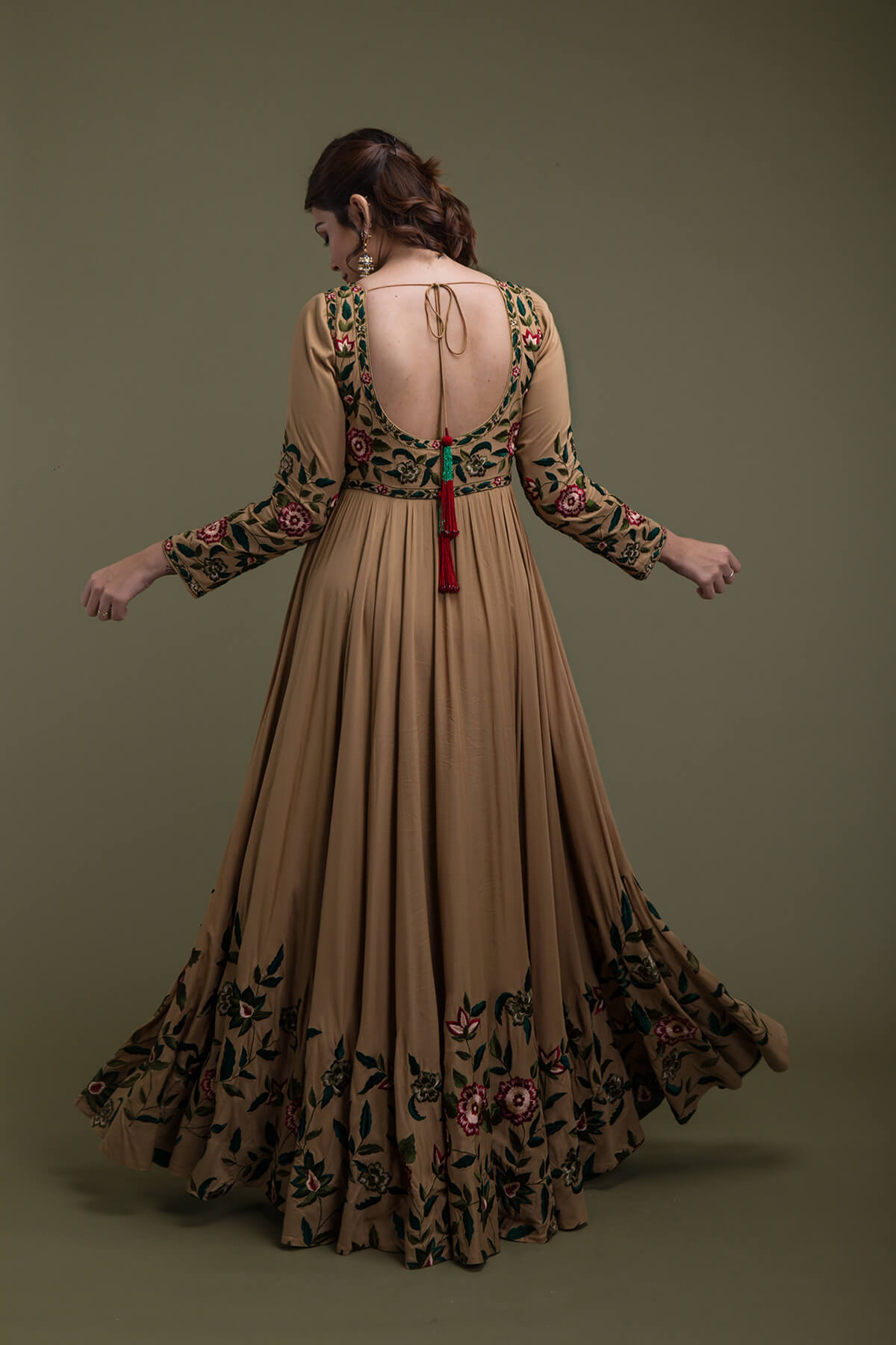 STUNNING OCHRE EMBROIDERED ANARKALI - Image 3