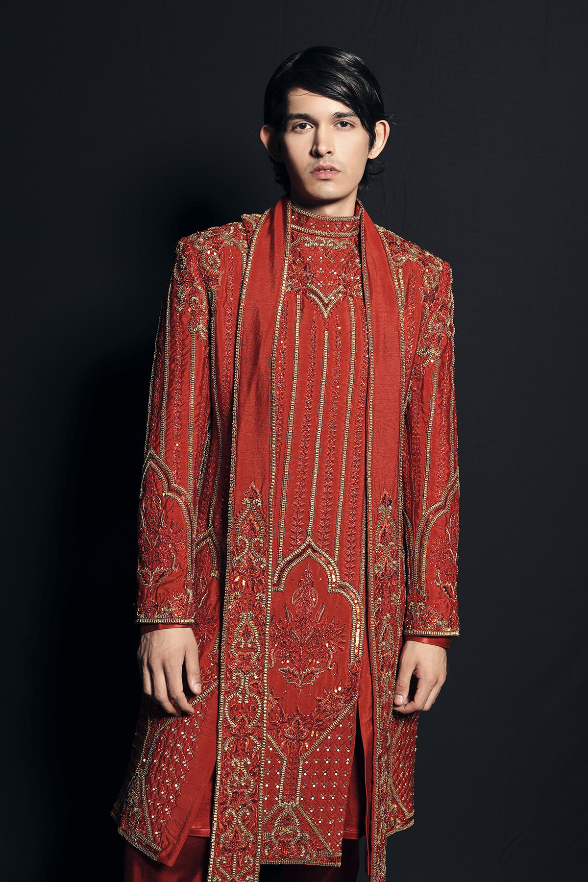 Rust Embroidered Sherwani - Image 6